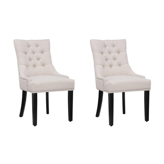 Costaelm Bellmount Wingback Tufted Dining Chairs, Modern, Dining Room, Linen, Beige (Set of 2)