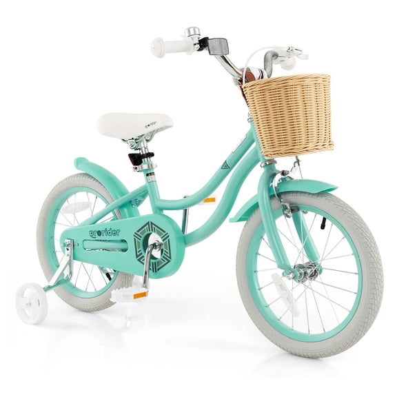 Prorider Vélo pour Enfant 16 Pouces avec Roues Stabilisatrices Guidon et Selle Ajustables Frein à Main Vert