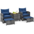 thumbnail image 2 of Costway 5 Piece Patio Rattan Furniture with 2 Ottomans & Tempered Glass Coffee Table Navy + Mix Gray, 2 of 10