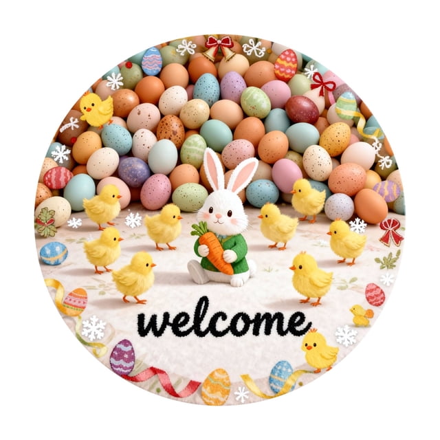 TIELUTT Round Easter Bunny Shaped Welcome Mat 2026 Easter Absorbent And Wear Mat Round Easter Rug Sizes 40CM/60CM/80CM Fuzzy Couch Blanket Area Rug And Set Blankets Dark Throw Decorative Throw Blanket