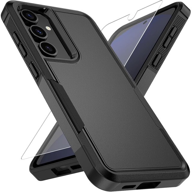 KOMI for Samsung Galaxy S25 Plus Case with HD Screen Protector, 10 FT Military Grade Drop Protection, Anti-Slip Phone Case, Black