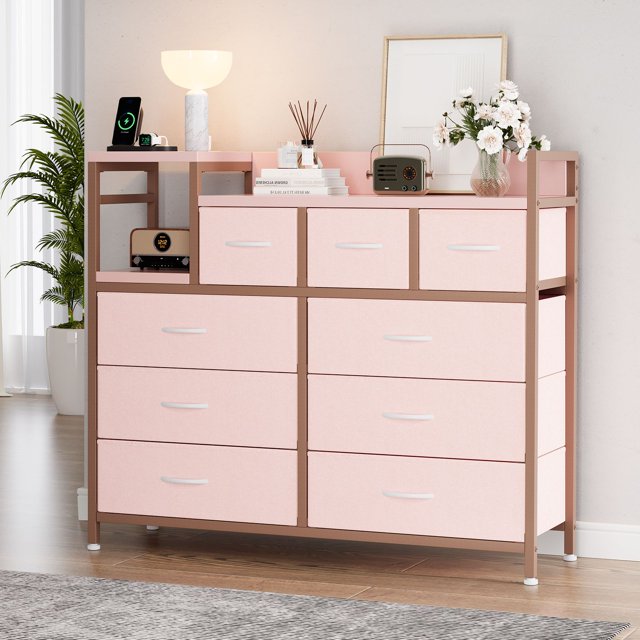 Bingirl Commode Moderne Robuste à 9 Tiroirs avec Station de Recharge : Capacité de Charge de 100 Lb pour la Chambre, le Salon, l'Entrée et le Dortoir