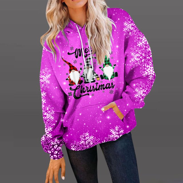 Qertyioot Chandail d'Hiver pour Femmes Mode Imprimé Noël, Manches Longues Col Rond Chaud Ample Tendance Tricoté