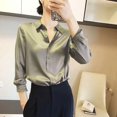 thumbnail image 2 of GigrtiJin Chemises Boutonnées pour Femmes Automne Manches Longues Col Rabattu Couleur Unie Mode Décontractée Confortable Hauts Amples, 2 of 5