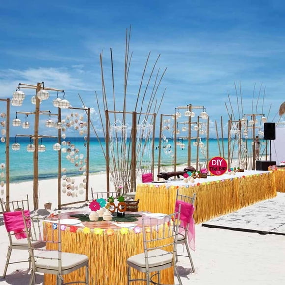 Luau Décorations de Fête Jupe de Table en Herbe 29.53 Po x 108.27 Po Thème Tropical Hawaïen de Plage Plastique Vert