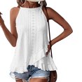 thumbnail image 2 of VEKDONE Halter Tops for Womens Summer Sleeveless Hollow Out Ruffled Tank Tops Solid Color Loose Breathable Lounge Vests White Large, 2 of 9
