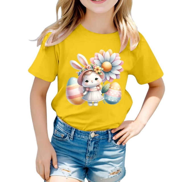 XDZJLR T-Shirt pour Filles Tout-Petits, Graphique de Pâques, Coupe Ample, Manches Courtes, Col Rond, Décontracté, pour Garçons, 3-4 Ans