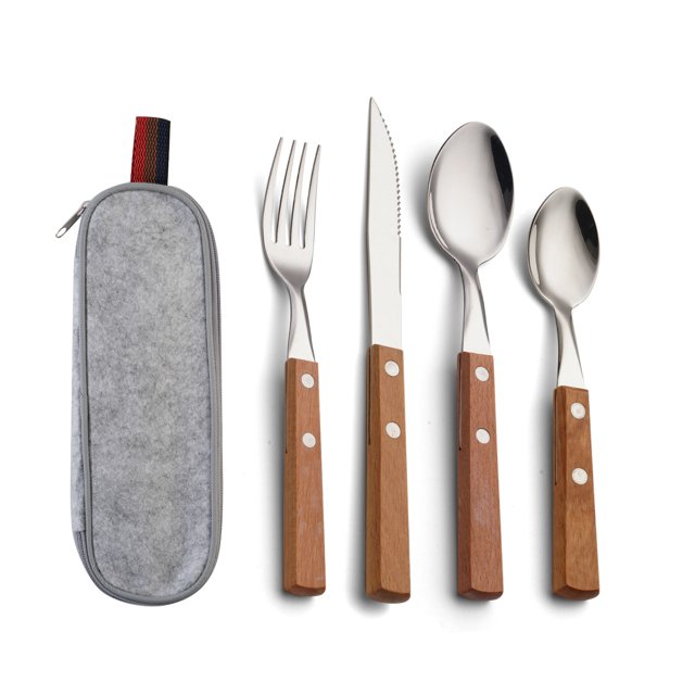 NETSENG Premium Stainless Steel Travel Utensils with Case, Healthy and Eco-Friendly 4-Piece Set Full Size Forks, Spoons, Portable Cutlery Set with Case, Reusable Cutlery with Case