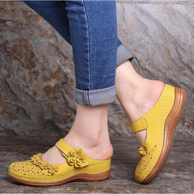 Dvkptbk Pantoufles pour Femmes Femmes Dames Fille Confortables Fleurs Ajourées Sandales à Bout Rond Semelle Souple Chaussures Chaussures pour Femmes
