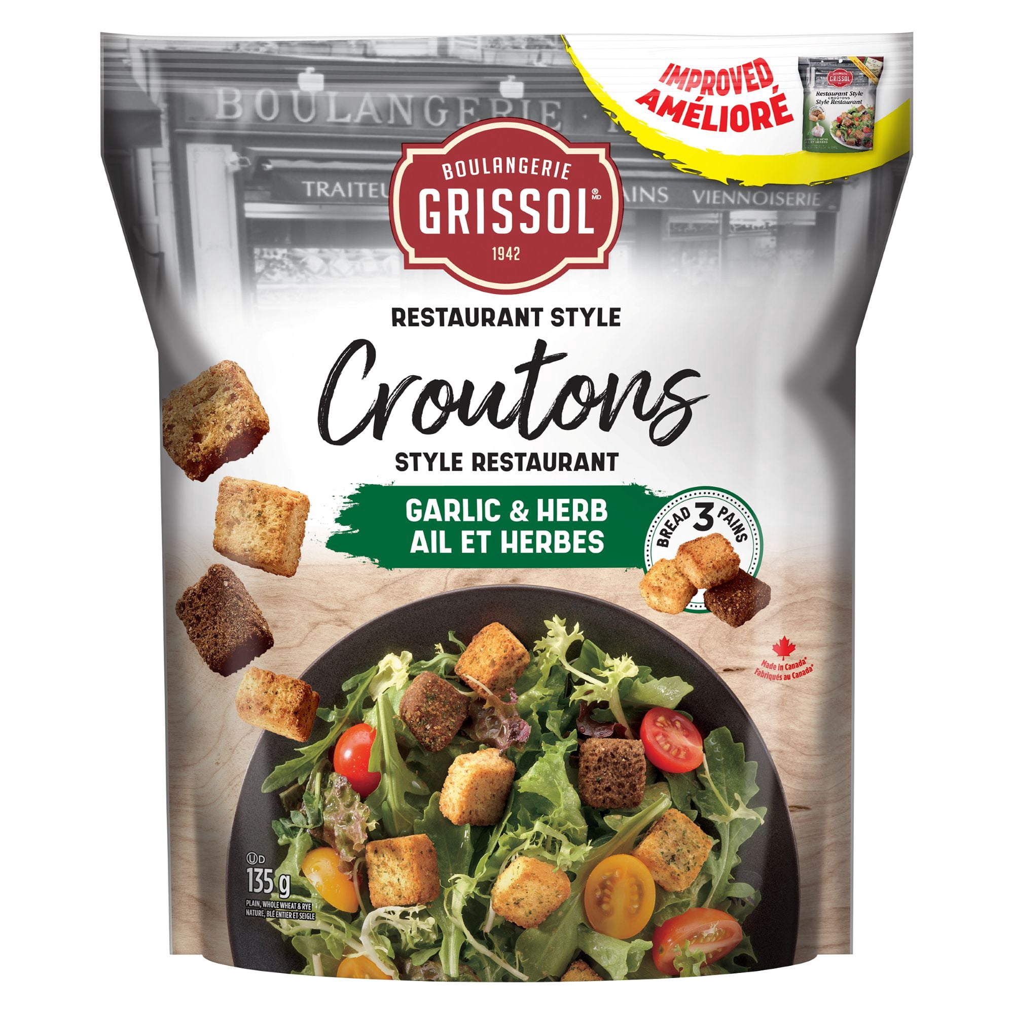 Boulangerie Grissol Croutons style restaurant Ail et herbes, 135g