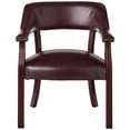 thumbnail image 2 of Fauteuil d'Appoint Traditionnel en Vinyle Rouge Sang de Bœuf et Bois d'Acajou, 2 of 3