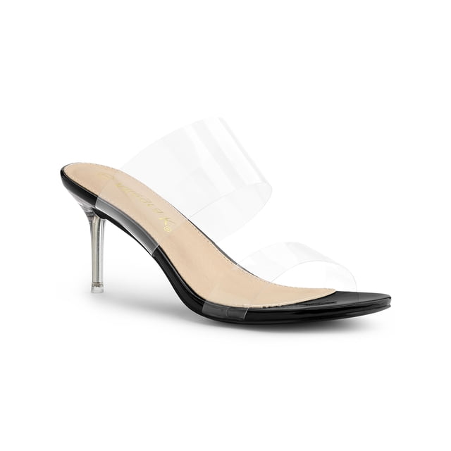 BLISSFUL STEP Women's Clear Slide Stiletto Heels Open Toe Slip On Sandals Black 9