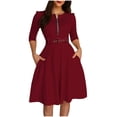 thumbnail image 4 of Ovzne Robes Grande Taille pour Femmes aux Formes Robe pour Femme Robe d'Été Décontractée Unie avec Ceinture et Fermeture Éclair Robe à Manches Longues Robe de Vacances à Manches Longues Liquidation, 4 of 7