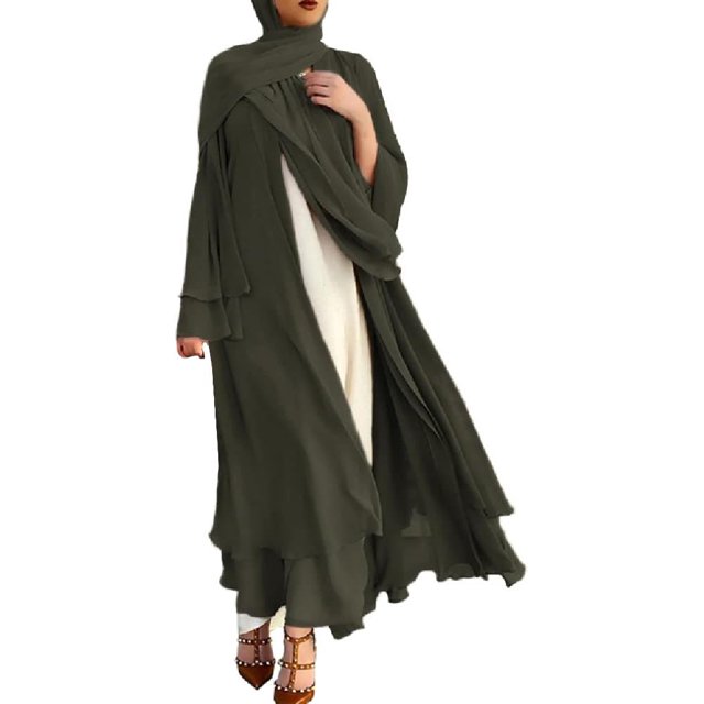 Abayas Robe Musulmane pour Femmes à Manches Longues Abaya Islamique Aïd Dubaï Caftan Robes Moyen-Orient Robe de Prière Robe en Mousseline