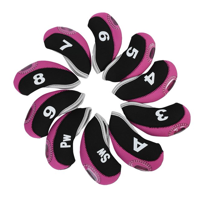 Housses Lavables à la Machine, Housse de Putter Durable, Couvre-Têtes, pour les Amoureux. un Ensemble de 10 Housses de Tête de club de golf en Néoprène en Noir et Rouge rose, Chacune Marquée de Chiffres Ou de Lettres pour une identification Facile. Conçues pour Protéger les Bâtons des Égratignures pendant le transport, Ces Housses Sont Durables, Lavables à la Machine, et Permettre un Gainage et un Retrait Faciles des Bâtons.
