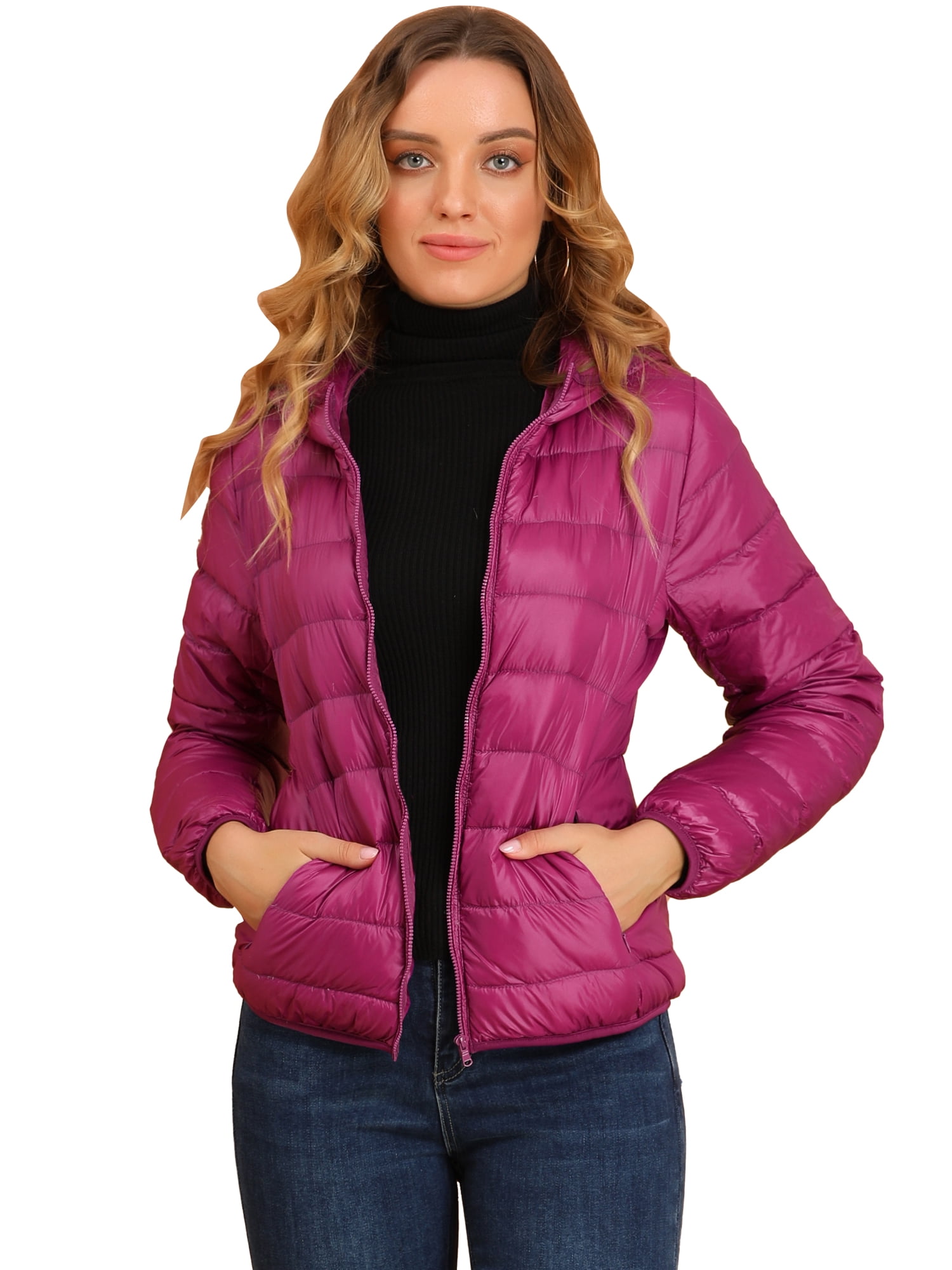 INSPIRE CHIC Manteau Court Matelassé à Capuche pour Femme, Compressible, Épaissi, à Fermeture Éclair