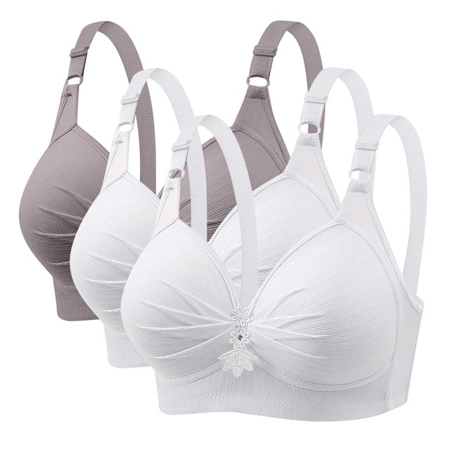 Timegard 3pc Plus Size Bras for Women Wireless Adjustable Strap Full Support Breathable Everyday Bra