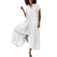 thumbnail image 1 of Combinaison Chemise en Coton pour Femmes, Couleur Unie, Décontractée, à Manches Courtes, Longueur Moyenne, 1 of 5
