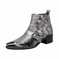 thumbnail image 1 of Bottes Chelsea à Double Boucle à Imprimé Python pour Hommes - Bottines Vintage à Bout Pointu avec Fermeture Éclair Latérale, Talon Bas Confortable, 1 of 6