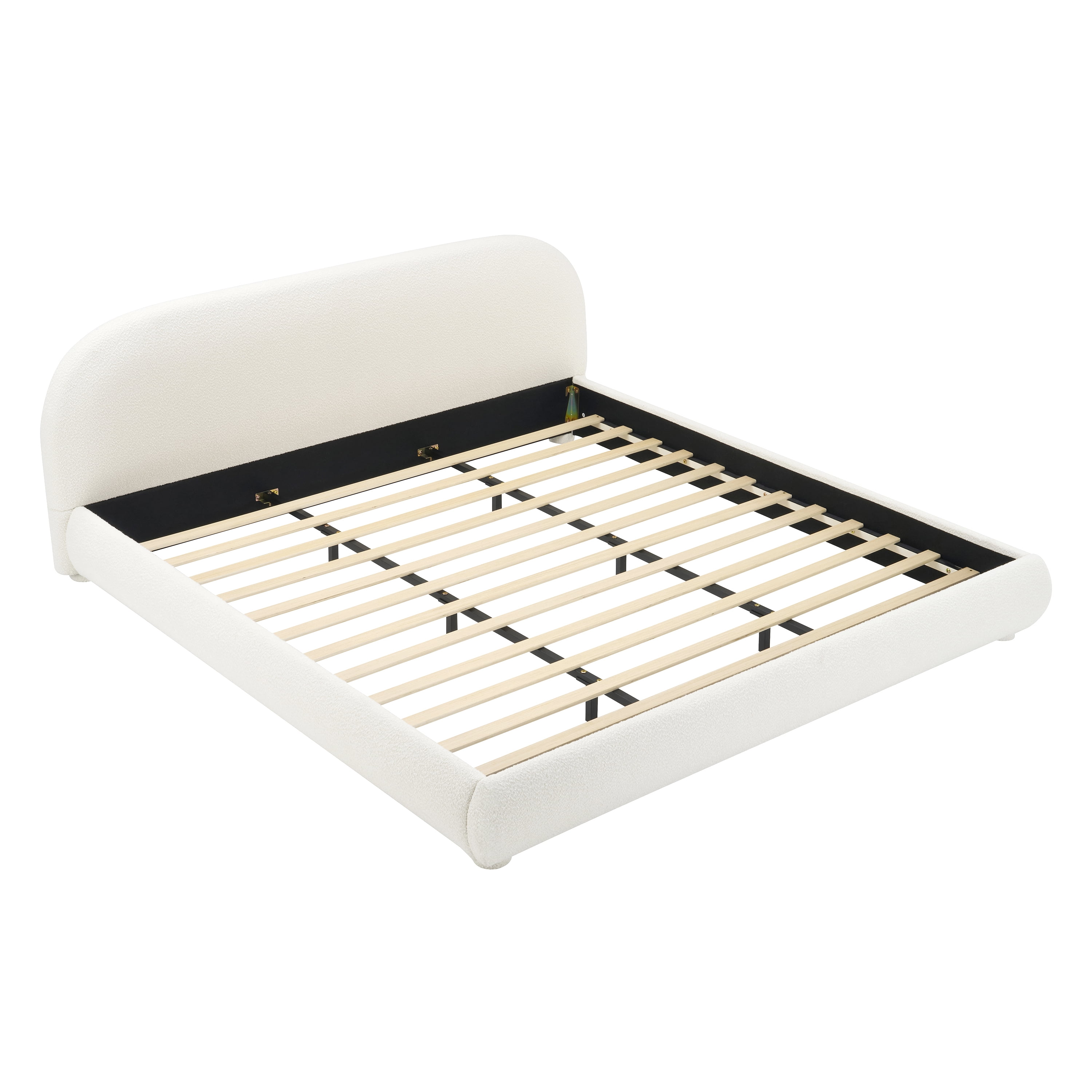 Noble House Lit rembourré Style Queen Cream, tête de lit en tissu texturé courbé avec cadre solide, blanc crémeux