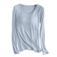 thumbnail image 1 of AherBiu Hauts Grande Taille pour Femmes Automne Manches Longues Haut de Pyjama Doux avec Soutien-Gorge Intégré Col Ras du Cou T-Shirts de Pyjama Confortables, 1 of 7