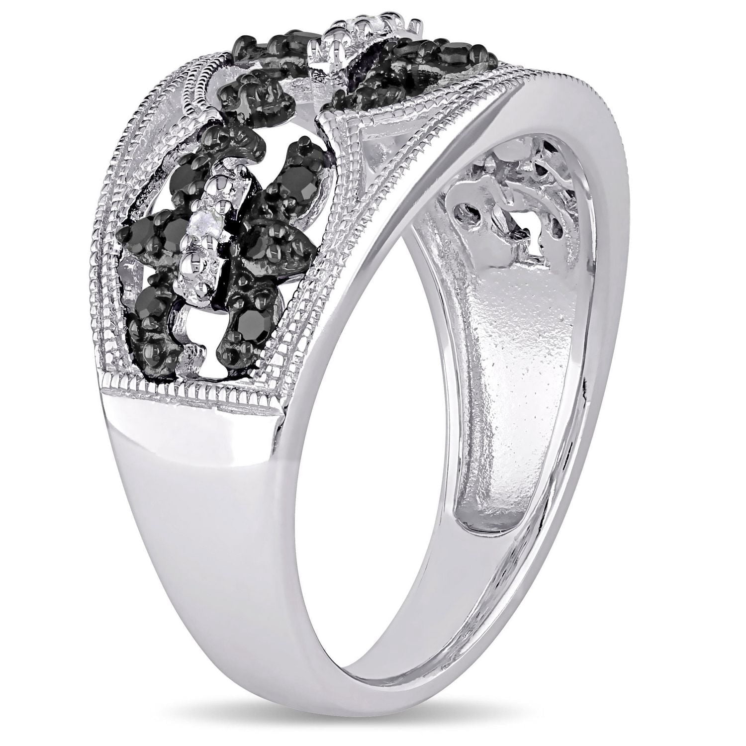 Asteria 1/4 Carat T.W. Black and White Diamond Sterling Silver Fleur-de-Lys Ring