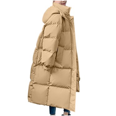 Jsaierl Women's Long Hooded Quilted Jackets Long Sleeve Zip up Down Coat with Pockets Winter Warm Thicken Puffer Jacket