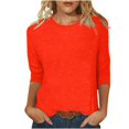 thumbnail image 2 of CHUANK T-Shirt Ajusté à Col Rond Mignon pour Femmes, Décontracté, Mi-Long, Manches 3/4, Blouse Extensible, Basique, Uni, Hauts, 2 of 5