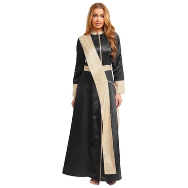 inhzoy Robe à Manches Longues pour Femmes avec Volants de Pasteur Tenues Robe de Prêtre d'Halloween Déguisement Noir m