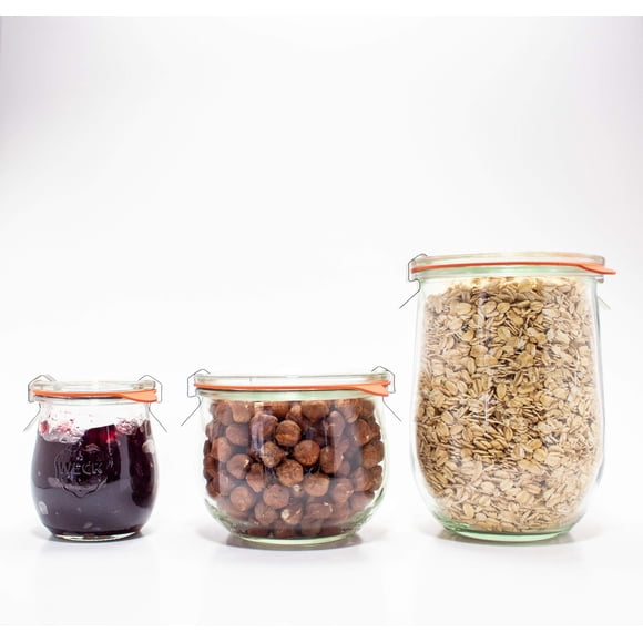 Weck Tulip Jar Combo Pack- (1) 762, (1) 744, (1) 745, (3) glass lids, (3) rubber rings and (6) clamps