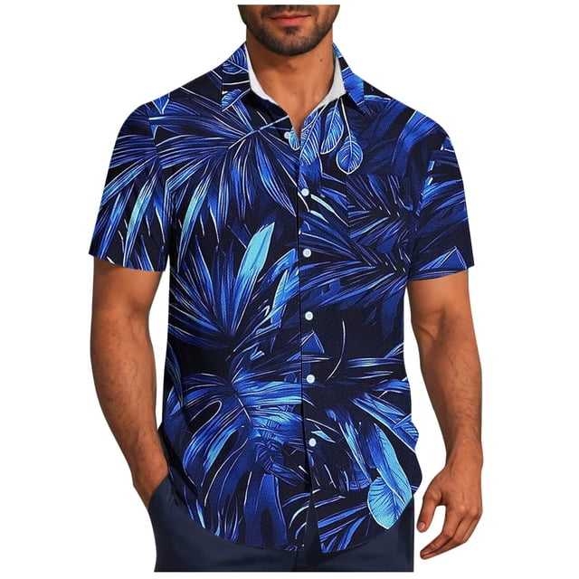 Pisexur T-shirts pour Hommes, Mode Décontractée Imprimée avec Poche, Boutons, Manches Courtes, Col Rabattu, Chemise de Golf Bleue, 3TG