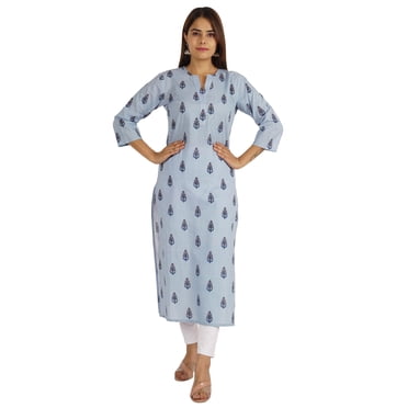 Moomaya Kurti Longue Imprimée pour Femmes Manches 3/4 Coton Été Tunique Ethnique Kurta