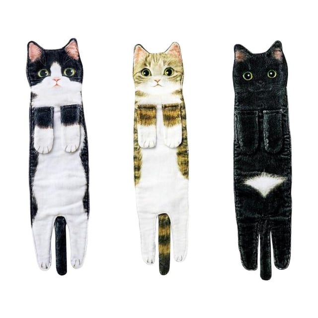 GUOOL 3 pieces Cat Funny Hand Towels Decorative Drying Towel Bathroom Drying Hands StyleS