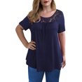 thumbnail image 1 of Birdeem Fashion Womens Plus Size Lace Pachwork Short Sleeve Round-Neck Casual Tops Blouse, 1 of 1