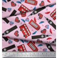 thumbnail image 2 of Soimoi Poly Georgette Fabric Bus,Telephone Booth & London Clock Tower Architectural Print Fabric by The Yard 42 Inch Wide, 2 of 3