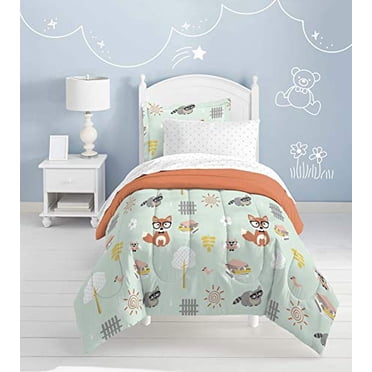 dream FACTORY Ensemble de Couette Décontracté Amis de la Forêt, Lit Simple, Vert