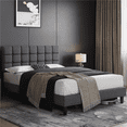 thumbnail image 1 of Yaheetech Modern Fabric Upholstered Bed Frame with Square Tufted Headboard, Queen, Dark Gray, 1 of 7