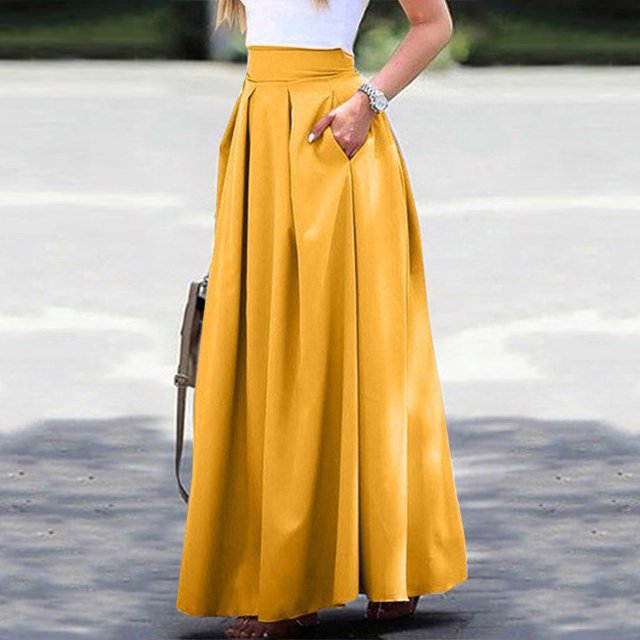 Pisexur Jupe Mode Femmes Printemps Été Ceinture Fermeture Éclair Taille Haute Uni Jupe Rétro Femmes Plissée Robe Femmes