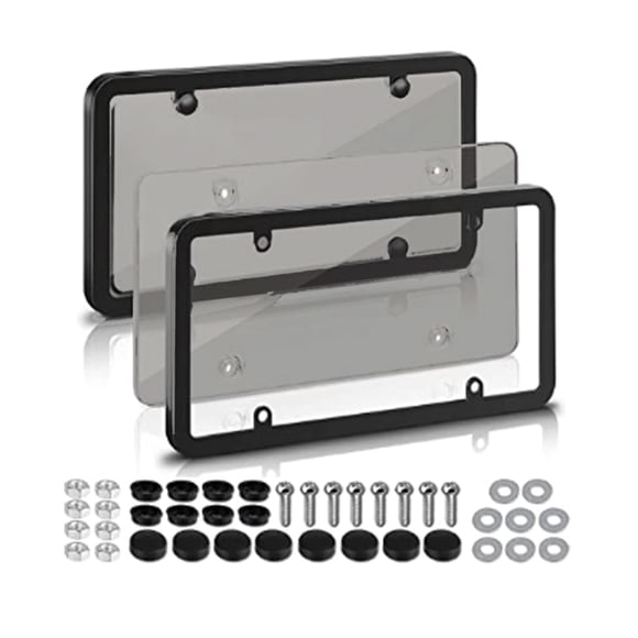 2 Pcs License Plate Cover Frame, License Plate Holder, Black Plastic Car Tag Holder, Fits