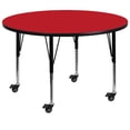 thumbnail image 1 of Mobile 48'' Round Red HP Laminate Activity Table - Height Adjustable Short Legs, 1 of 3