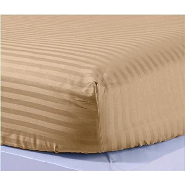 1100 Thread Count 100% Egyptian Cotton 3-Piece Fitted Sheet ( 1 Fitted Sheet + 2 Pillow Covers) 27 Inches Deep Pocket Size Stripe Pattern