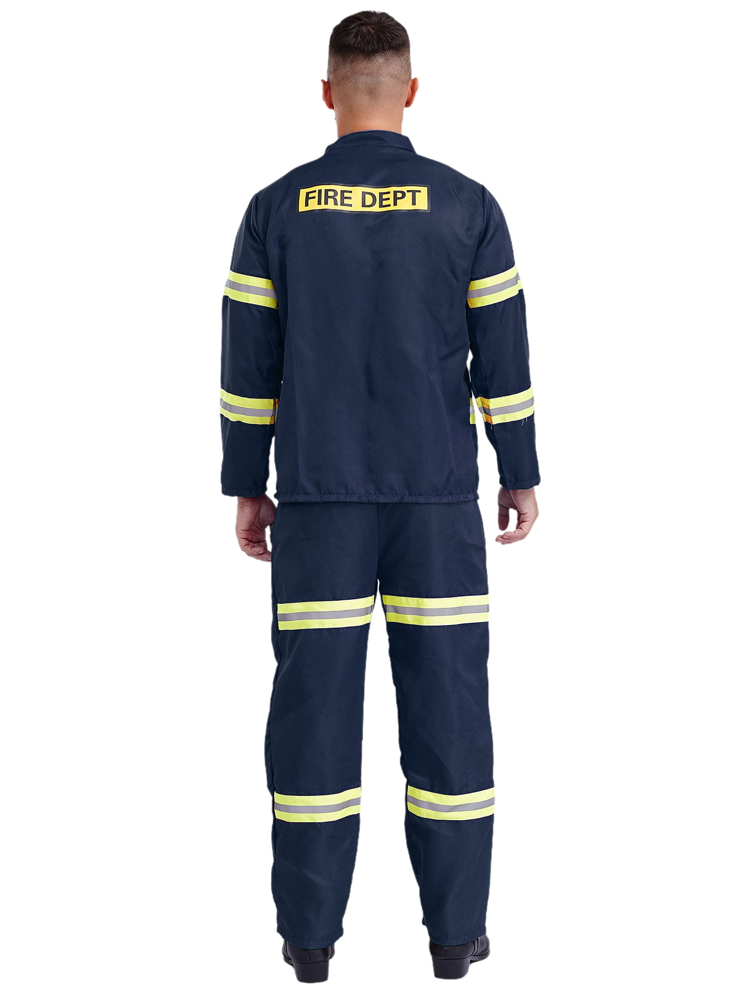 fireman dress blues TiaoBug Mens Firefighter Fancy Up Adult Reflective Stripes Set Long Sleeve Jacket Pants with Helmet Navy Blue 190 _okendo:syndication_key:CL137591002
