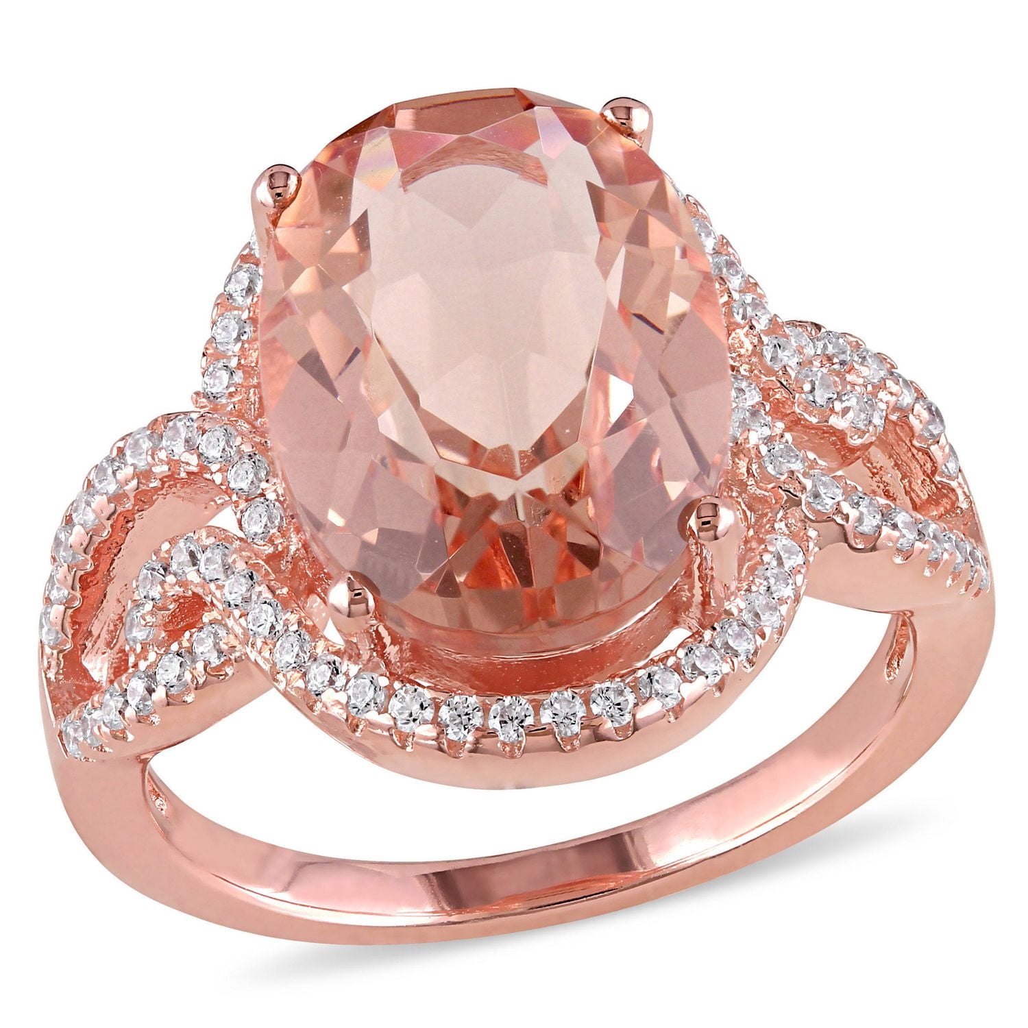 Tangelo 5.62 Carat T.G.W. Simulated Morganite and Cubic Zirconia Rose Rhodium-Plated Sterling Silver Halo Cocktail Ring