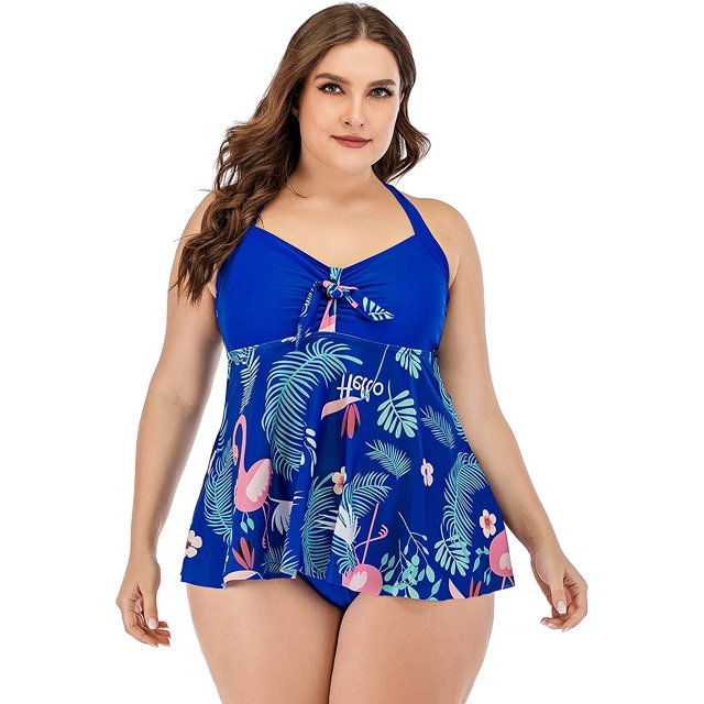 Tankini à Haut Évasé Tropical pour Femmes Grande Taille, Style Flamant Rose Hater