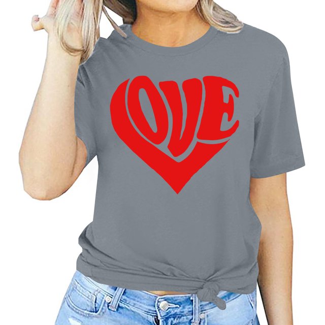 Meichang T-Shirt de la Saint-Valentin pour Femmes Mignons Cœurs Graphiques Hauts Mignons T-Shirts de Vacances Manches Courtes Col Rond Mode 2025