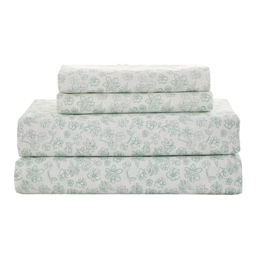 Gogreen Ensemble de Draps 4 Pcs à Poches Profondes Simple TG Convient à 16 Pouces, Ensemble de Draps 100 % Coton Respirant Ultra Doux Taille Simple TG, Style Hôtel de Luxe Déco Maison Ensemble de Draps Simple TG, Cadeau pour Femmes, Hommes - Feuilles Vertes