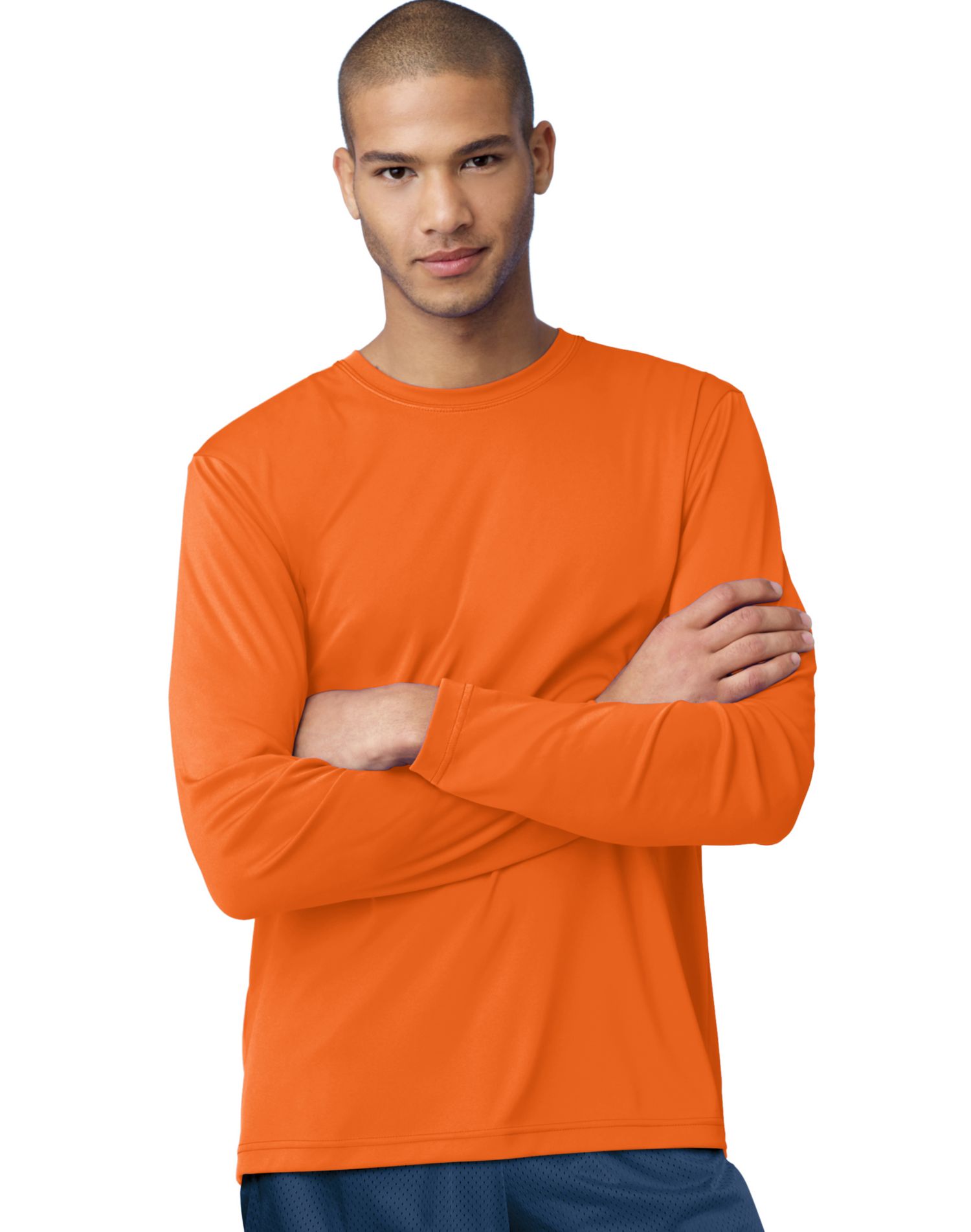 Hanes Cool DRI Performance Men`s Long-Sleeve T-Shirt - Best-Seller, L, Safety