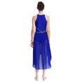 thumbnail image 3 of RUNQHUI Costume de Danse Lyrique pour Femme Robe Asymétrique Froncée avec Strass Justaucorps à Jupe de Danse Moderne Bleu TG, 3 of 7