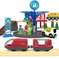 thumbnail image 2 of Motorised Wooden Rail Train, Remote Control Train with Magnetic Connection, Battery Operated Locomotive Trains for Toddlers, Compatible with Thomas, Brio, Chuggington (Red), 2 of 7