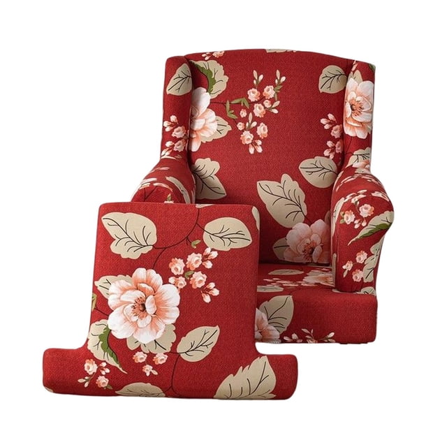 Stretch Wingback Chair Cover Washable Single Sofa Seat Cover for Bedroom Wedding Red